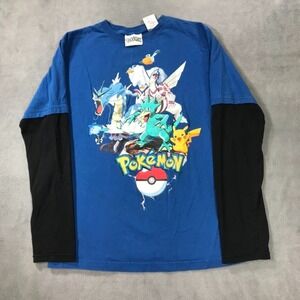 Vintage Pokemon Nintendo Shirt Boys XL (18/20) Blue Long Sleeve Y2K Kids Youth